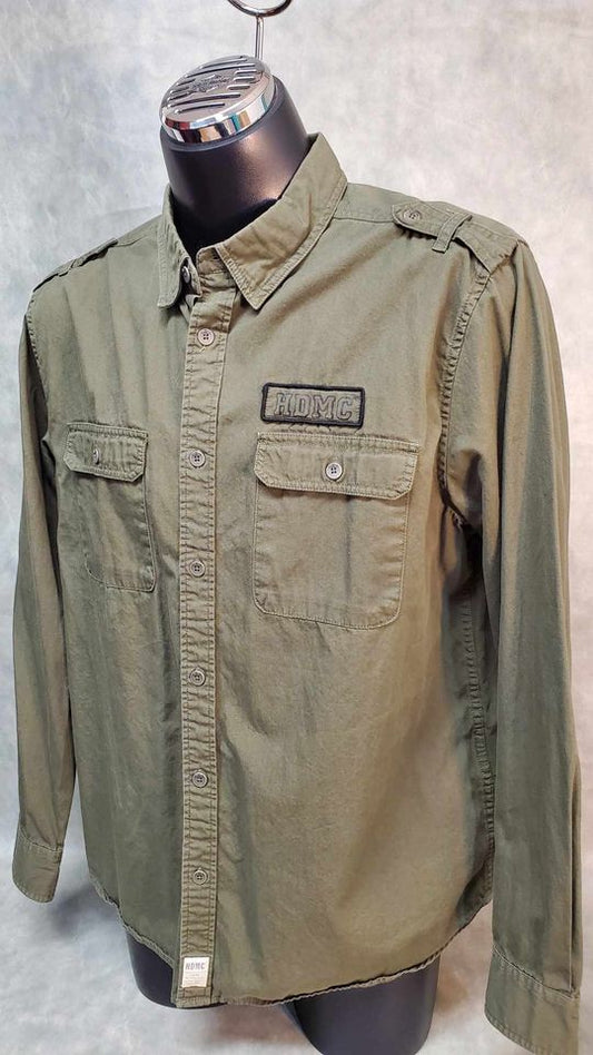 Men's H-D Green Woven Button Down Shirt