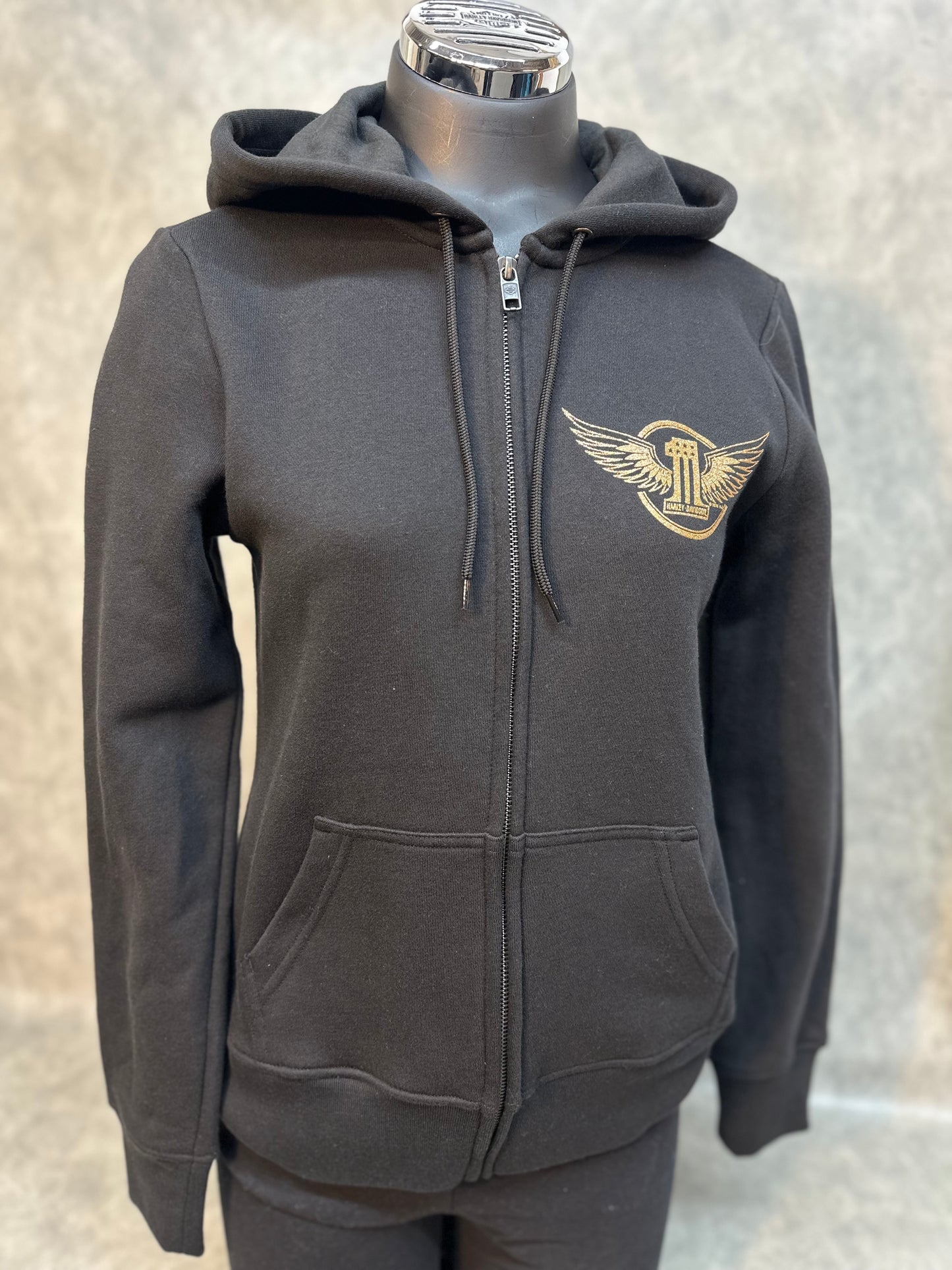 Women's Harley-Davidson Black Zip-up Hoodie "Winged Circle"