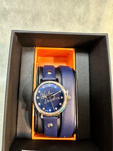 Women's Bulova Watch with Swarovski Crystal Face with Blue Double Wrap Leather Band