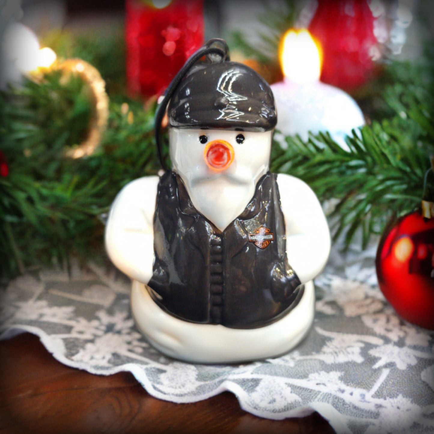 LED Biker Snowman Ornament