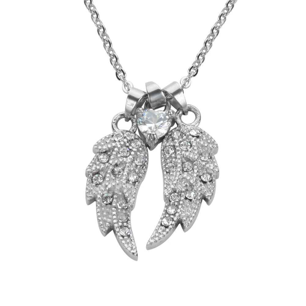 19" Double Angel Wing Necklace ***STAINLESS STEEL***