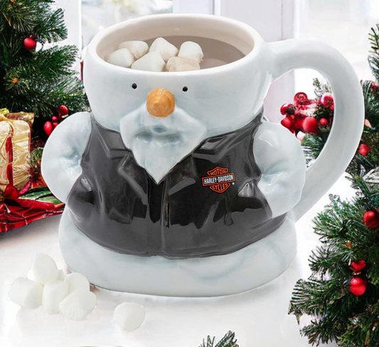 Biker Snowman Sculpted Holiday Ceramic Coffee Mug