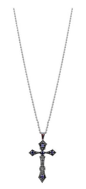 Women's Beaded Cross Necklace w/ Purple Stones ***STERLING SILVER***