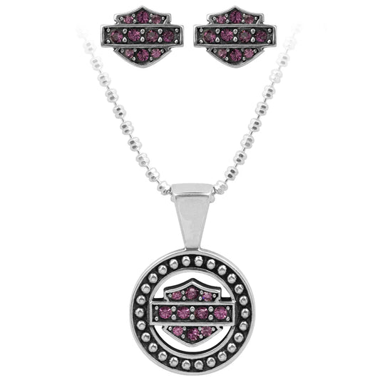Women's Purple Circle Necklace & Earrings Set ***STERLING SILVER***