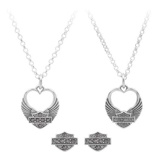 Women's Winged Heart Necklace & Earrings Gift Set ***STERLING SILVER***