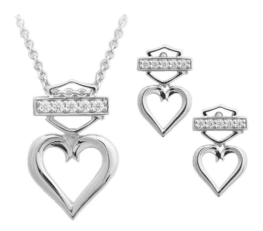 Women's Bling Heart Necklace & Post Earrings Gift Set ***STERLING SILVER***