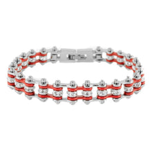 Mini 3/8" Two-Tone Stainless Steel Motorcycle Bike Chain Bracelet with White Crystal Centers